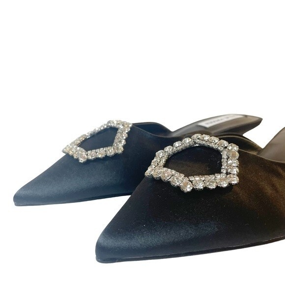 NWT Steve Madden Kees Black Satin Rhinestone Buckle Kitten Heel Mule Size 8.5 - Picture 12 of 16